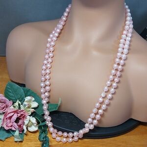 Vintage Frosted Pink 56" Long Plastic Bead Necklace